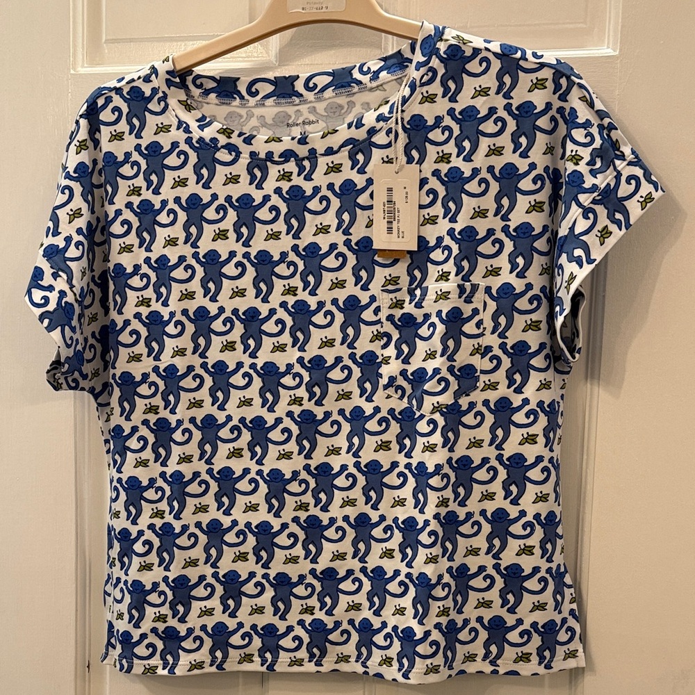Roller Rabbit Blue and White Monkey Print Women's Pajamas